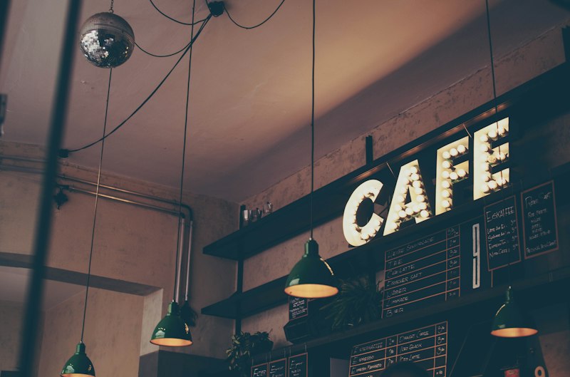 Main coffee bar with warm lighting